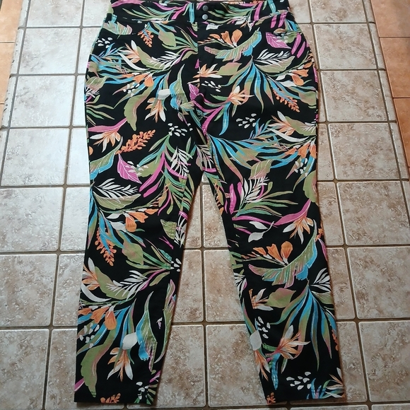 #0268 Womens Terry & Sky Floral Stretch Pants Size XL (16W-18W) - Picture 1 of 12